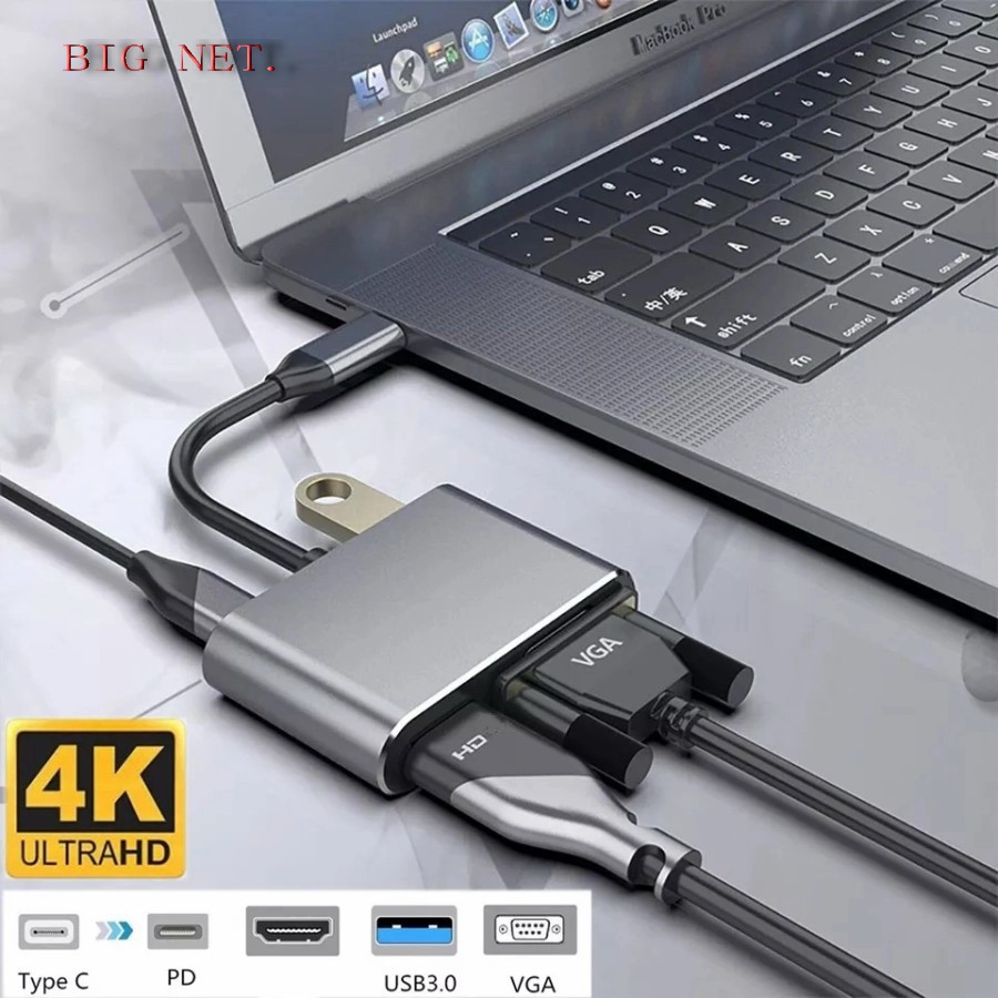 TYPE-C (USB C) To HDTV(hdmi)+USB 3.0+VGA+PD Converter Adapter 4in1