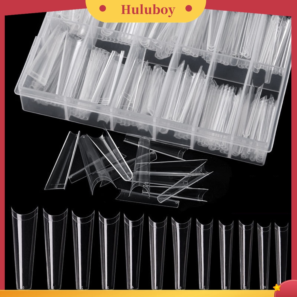 Huluboy Huluboy♡ 240pcs / Box Kuku Palsu Model French Flat Head Panjang Untuk Wanita