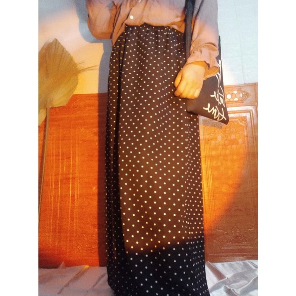 ROK POLKADOT  SKIRT ROK PANJANG WANITA MODEL LONGGAR PINGGANG KARET  KOREA TERBARU TERMURAH PREMIUM-5