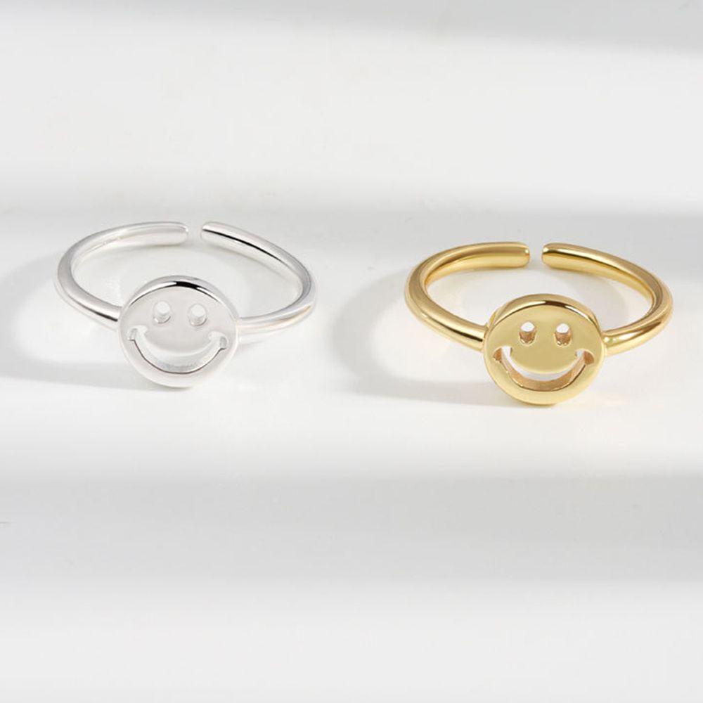 Cincin Jari Buckle Geometris Smiley Face Dapat Disesuaikan Warna-Warni Gaya Vintage Korea Untuk Pasangan