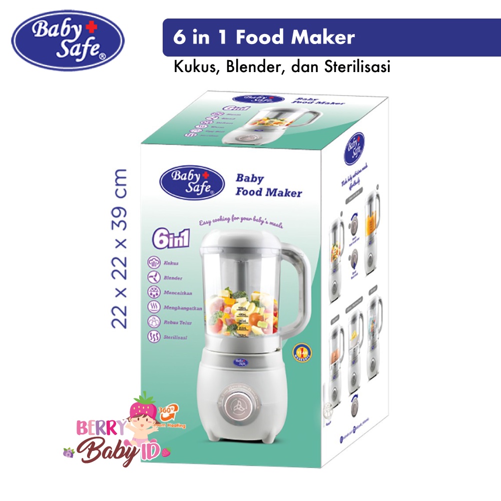 Baby Safe 6in1 Baby Food Maker Mesin Pengolah Makanan Bayi 6 in 1 Kukus Blender Sterilizer Botol Berry Mart