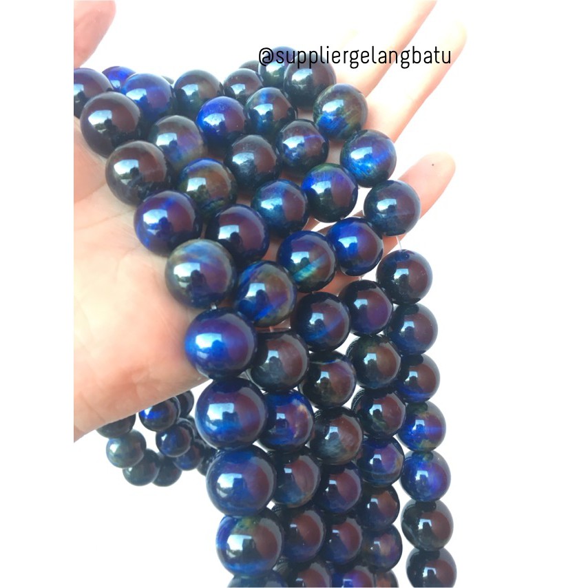 batu Blue Tiger Eye 16mm mata harimau biru biduri sepah akik premium aksesoris fasion pernak pernik