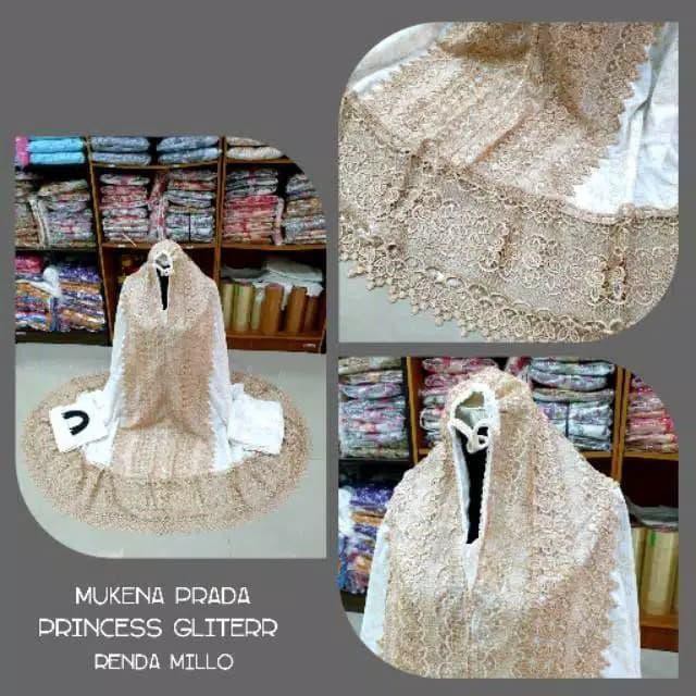 MUKENA PRADA PRINCESS GLITER RENDA MILLO - Putih