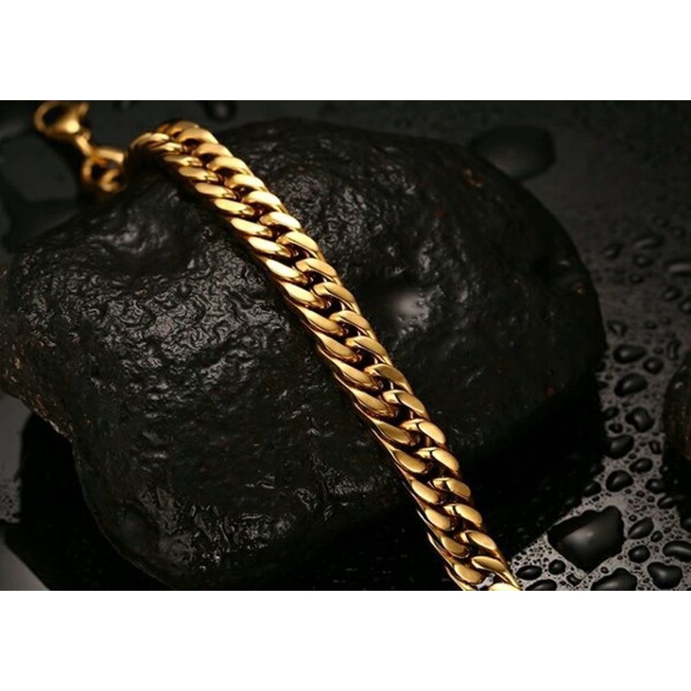 [Bayar di Tempat] GELANG TITANIUM PRIA EMAS GOLD SUPER MEWAH