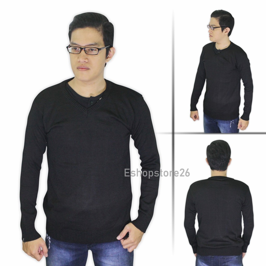 Sweater Rajut Vneck pria Greenlight - Jaket rajut pria v neck - Hitam