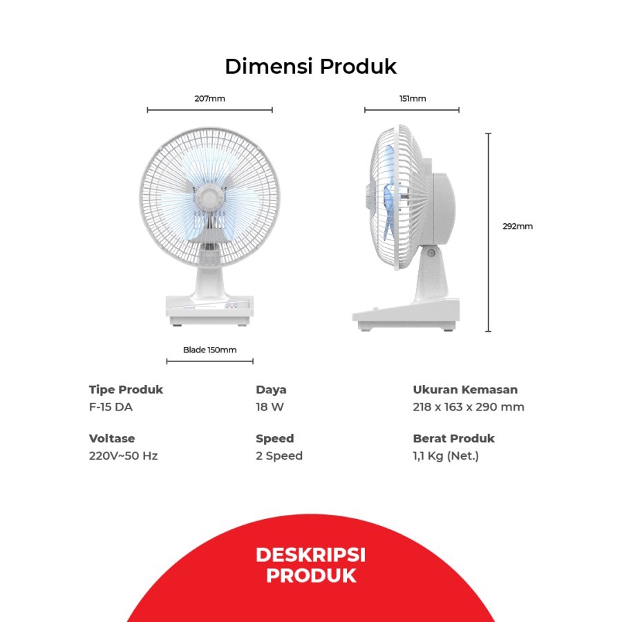 Kipas Angin Meja Desk Fan MASPION F-15 DA / F-15DA