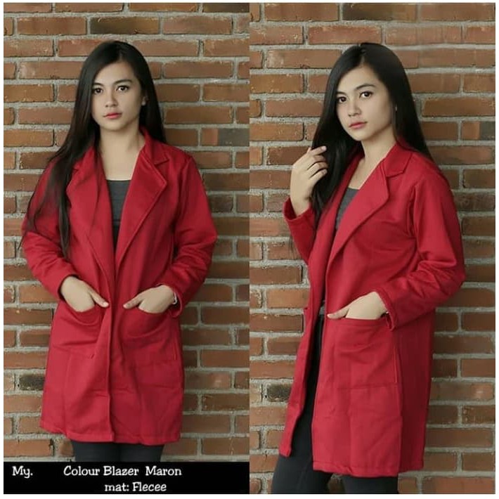 Diskon12.18 COLOUR BLAZER MAROON | blazer casual | blazer wanita | blazer fleece Mbaninashop