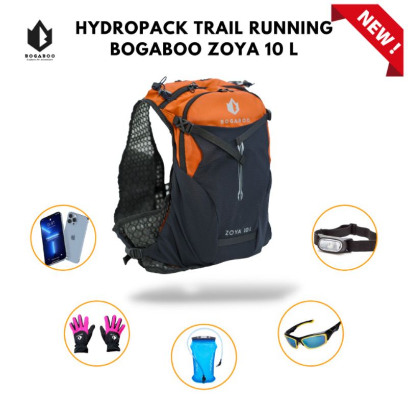 Tas Hydropack trail running BOGABOO zoya 10 L - tas lari - tas running - tas motorcross - tas sepeda - tas waterbladder - vest pria wanita - tas hiking - bycycle backpack - tas marathon - tas rompi - tas olahraga - tas punggung sepeda