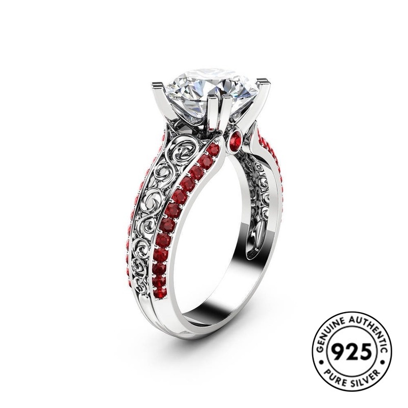 Cincin Ruby Hollow Bahan S925 Silver