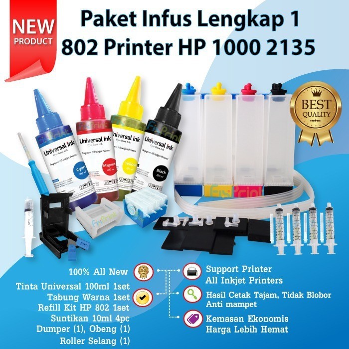 Paket Tinta Infus Printer HP 2135 2336 2337 2335 Kit Cartridge 680 682 FPJNew241