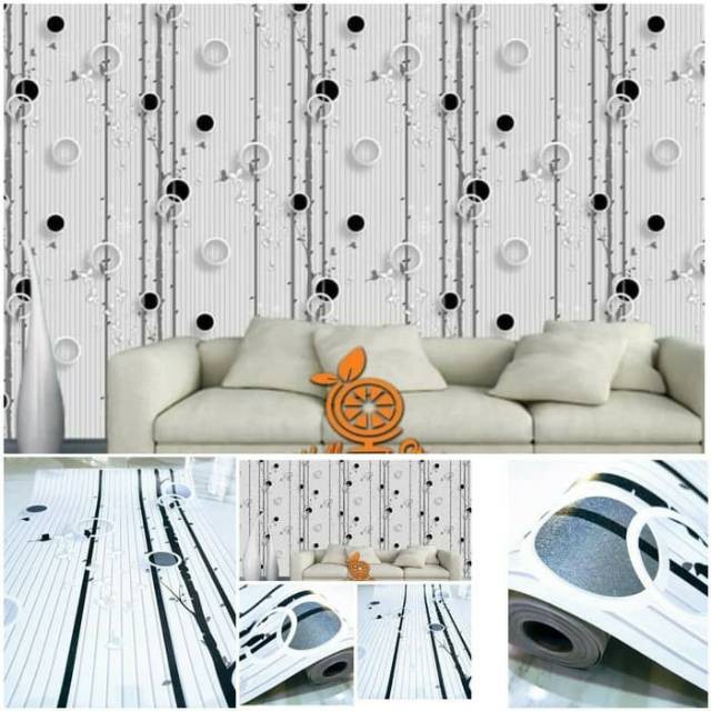 Wallpaper Dinding Motif Pohon Polkadot Hitam