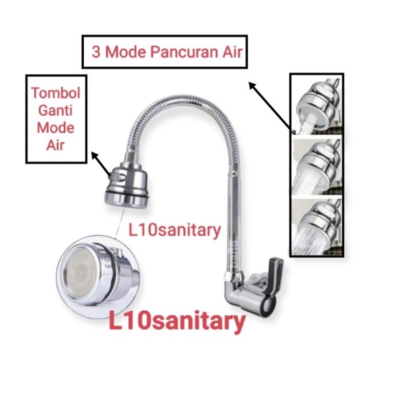 Kran Air Angsa Fleksibel 1/2” / Kran Angsa Cuci Piring 3 Mode Murah