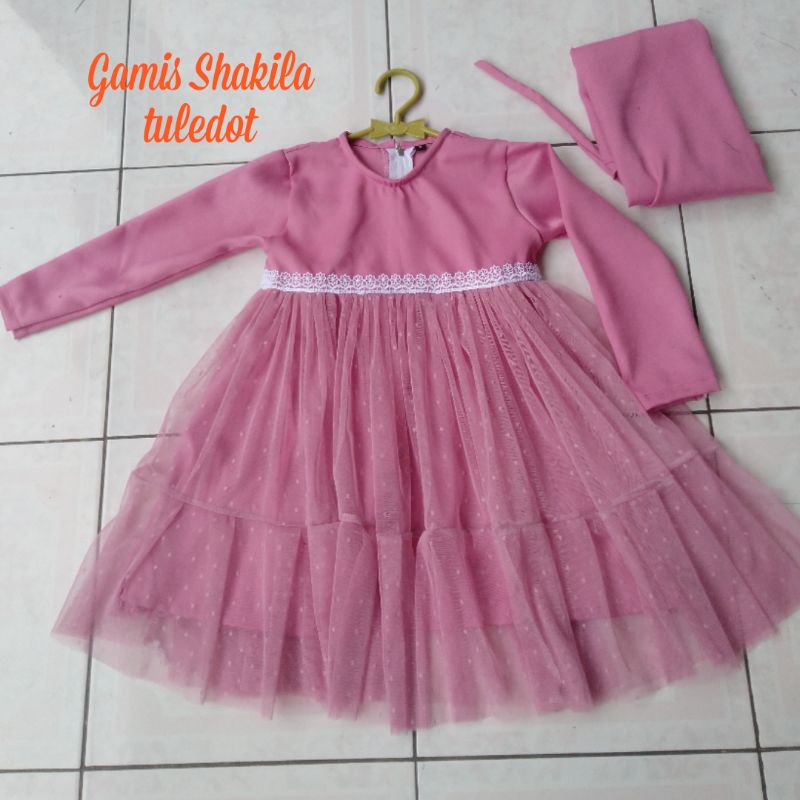 Gamis anak tulledot plus hijab