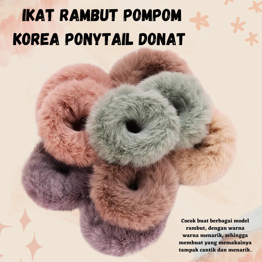 Terlaris!! Ikat Rambut Pompom korea Ponytail Donat Aksesori Rambut Wanita Ikat Rambut