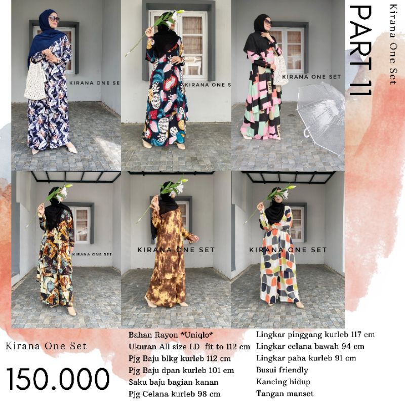 Baju Setelan Katun Rayon Premium Kirana One Set Kulot Tunik LD 112 Busui Friendly Bisa COD Part 11