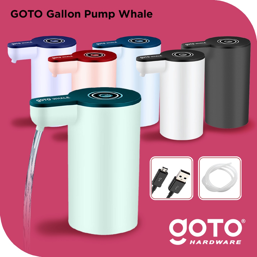 [ORIGINAL] GOTO Whale Pompa Galon Elektrik Pencetan Air Minum Otomatis Murah Dispenser Alat Pemompa Kompa Kran Pancuran Galon Bawah Kecil Baterai Cas Automatic Water Pump Electric USB Charger Portable Recharge Mini Warna Biru Hijau Ungu Pink Putih