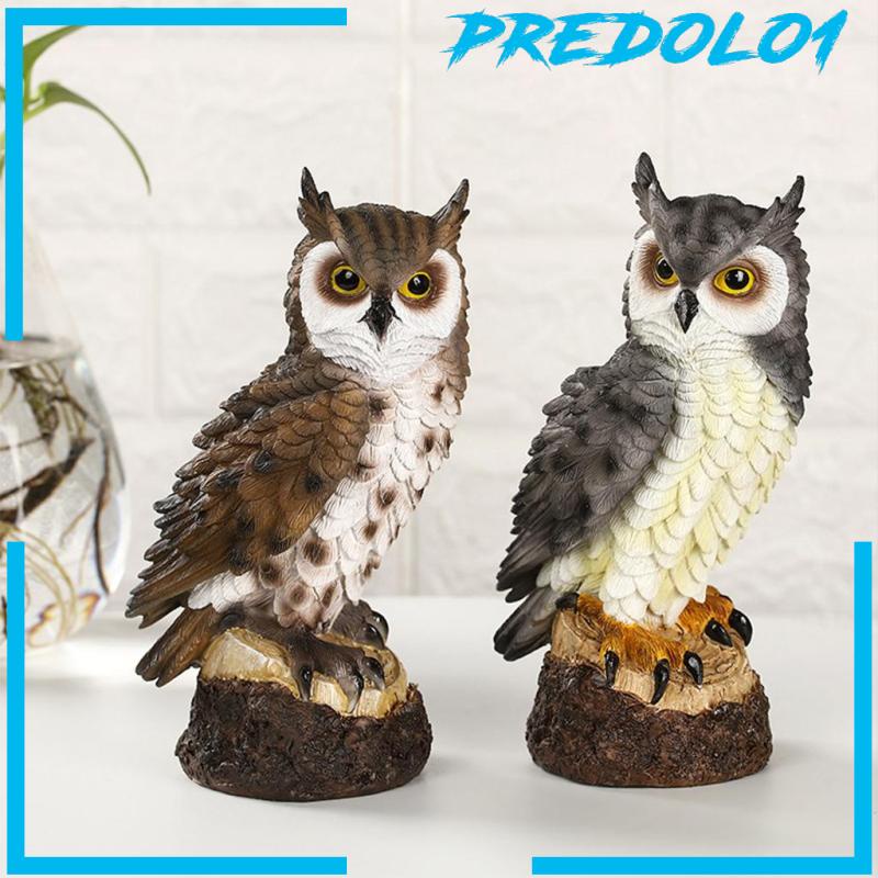 [PREDOLO1] Realistic Horned Owl Decoy Bird Scarecrow for Yard Garden Statues Ornament Brown