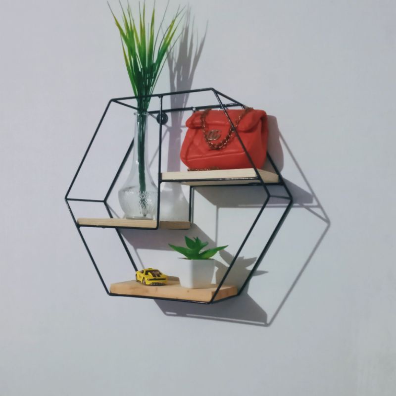 rak hexagonal besi dekorasi dinding hexagonal shelfs serbaguna