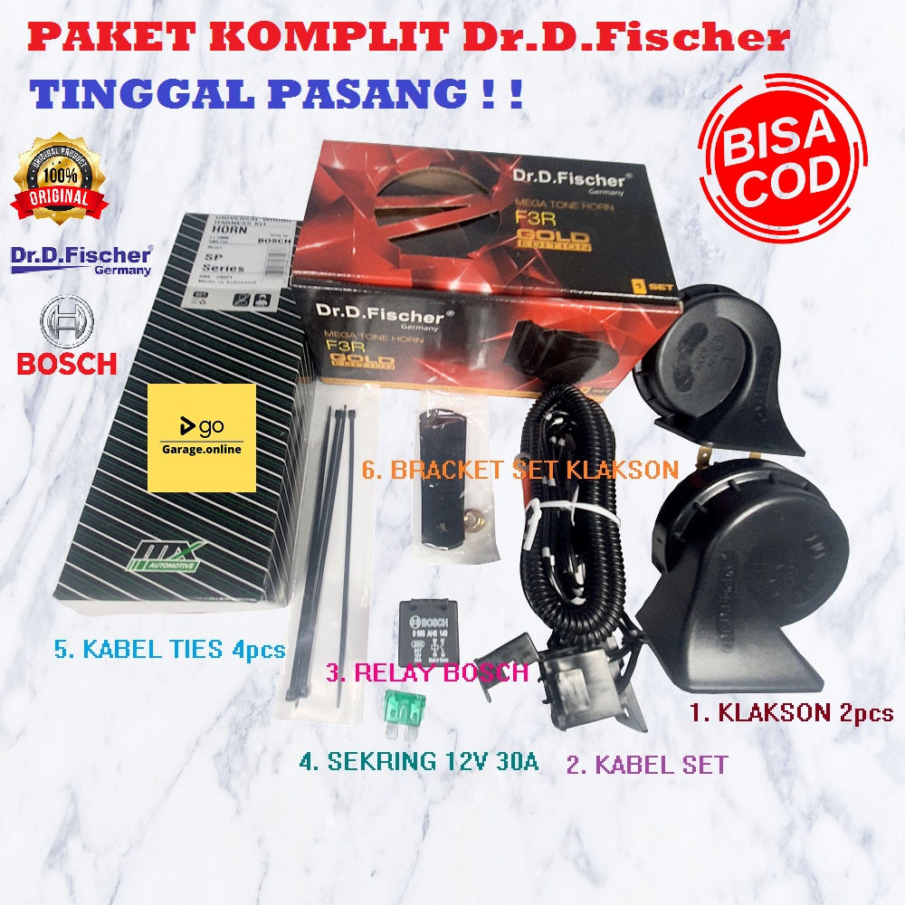 PAKET KOMPLIT Klakson Dr D Fischer Double Disk 12V Original + KABEL RELAY SET BOSCH TERMURAH