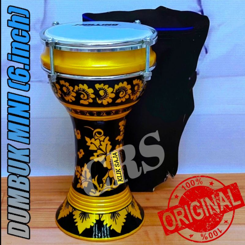 Drumbuk Marawis Anak 6 inch Gold Hitam Rolling Putih