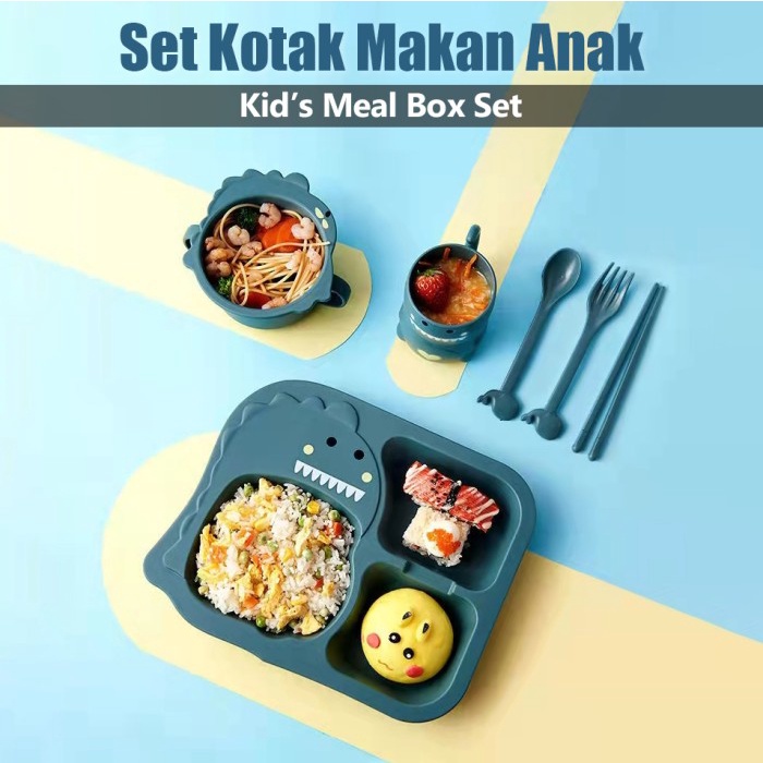 Bostonstore Tempat makan anti tumpah/tempat makan /Tempat makan Bayi/Alat makan anak 1set dinosaurus 6in1 bahan PP tahan Anti-drop / Tempat makan set / Tempat makan Bayi / Premium Mpasi Set 1 / tempat makan Set / tempat makan silicon Bayi