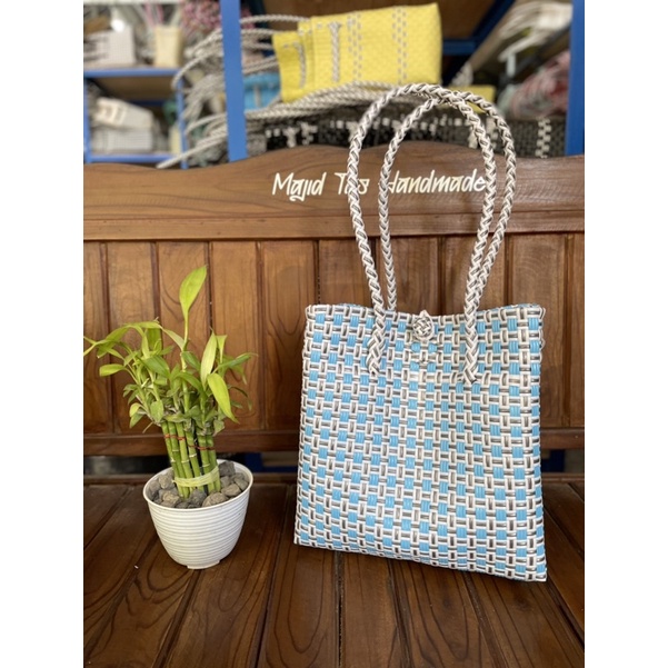 Tote Bag Wanita Jali Premium Motif Catur / Tas Anyaman Plastik Jali