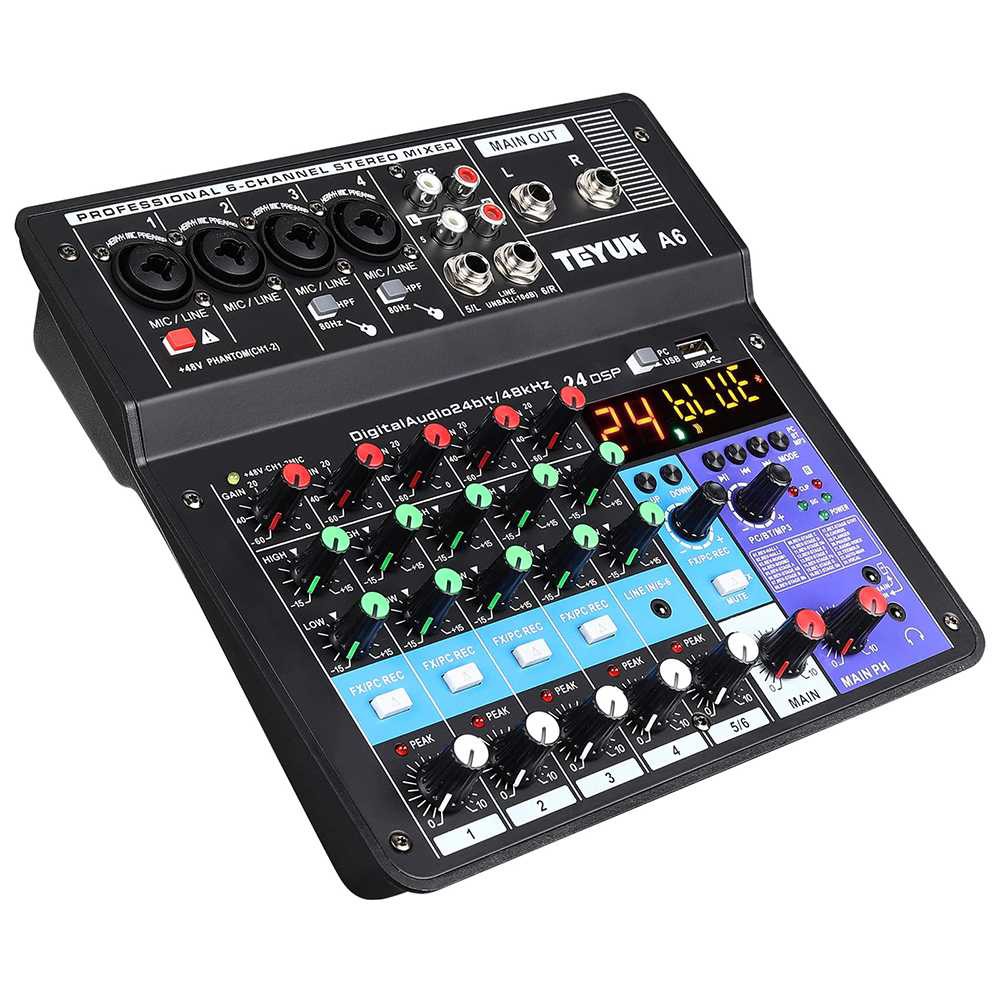 Wireless Mixing Console Mixer 6 Channel Phantom Power 48V - 7RSK8ZBK