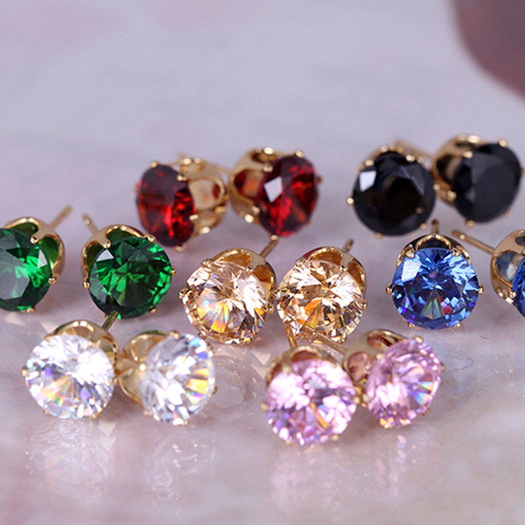 Anting Stud Cubic Zirconia Bentuk Bulat Gaya Elegan Untuk Kencan