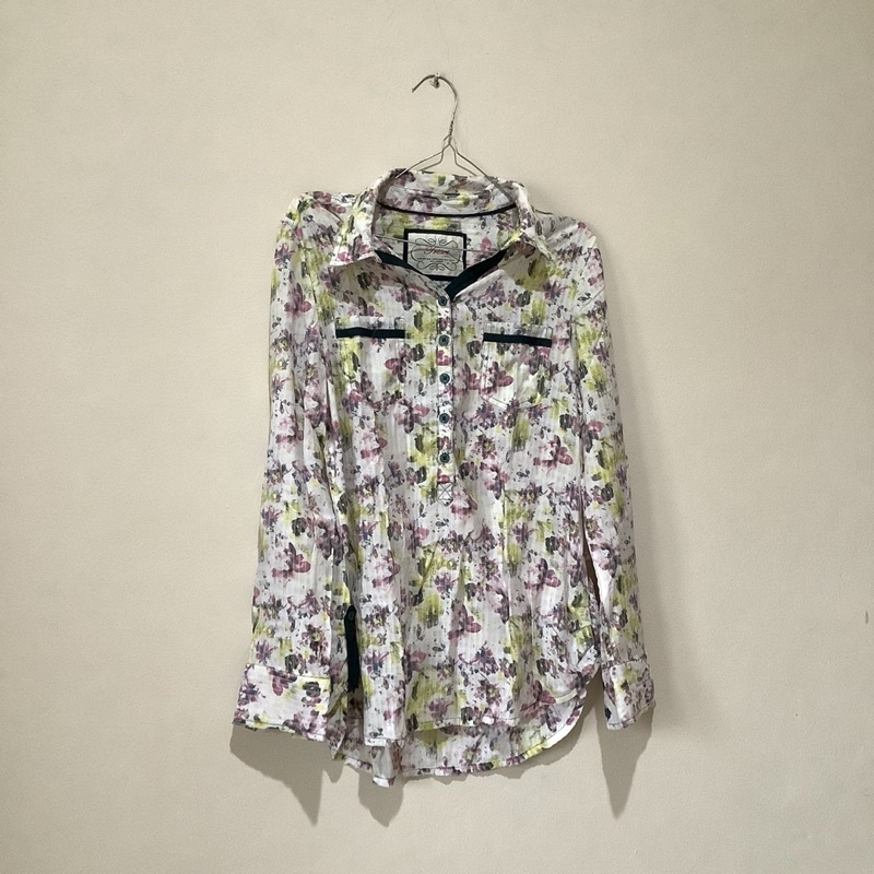 [PRELOVED] kemeja baju triset vintage lengan panjang motif floral bunga size M