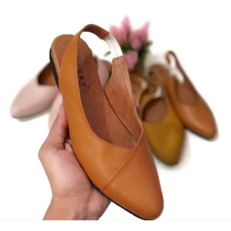 Sepatu Sandal Tutong Teplek Flat Kulit Asli Garut Wanita