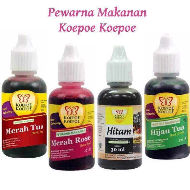 

Pewarna Makanan 30 ml cair Koepoe Food Colouring 30 ml hitam merah rose hijau tua bahan kue makassar cod