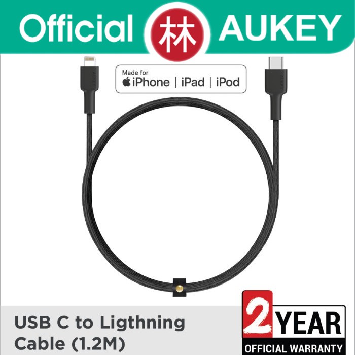 Aukey Cable CB-CL1 Braided Nylon MFi USB C to Lightning 1,2m