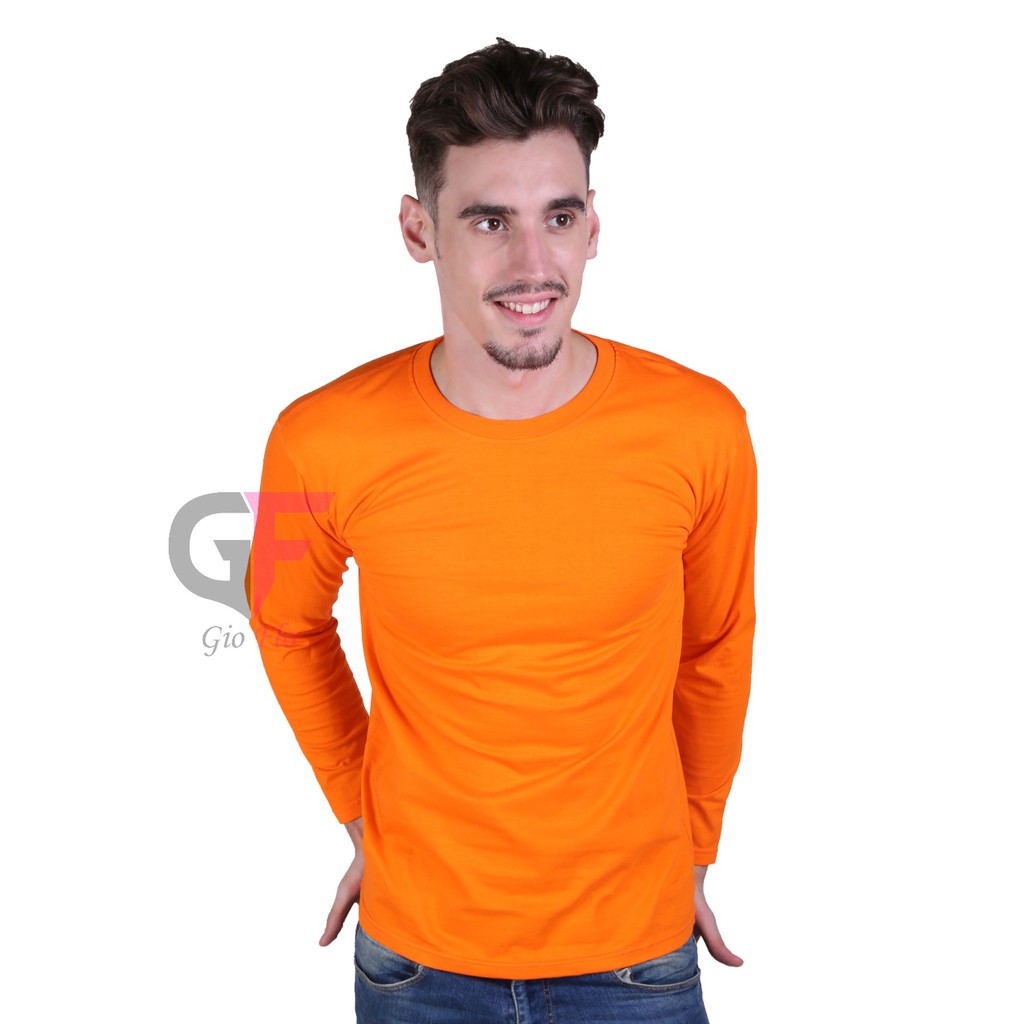 GIOFLO Pakaian Casual Pria Kaos Panjang Polos Orange / PLS 187