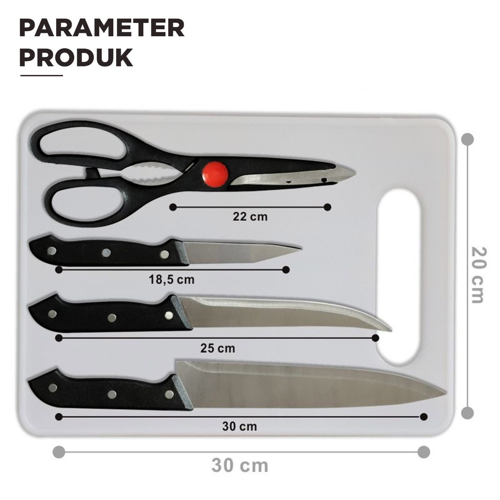 Set Talenan Pisau Gunting Dapur ( 5 in 1 ) / SET PISAU DAPUR LENGKAP