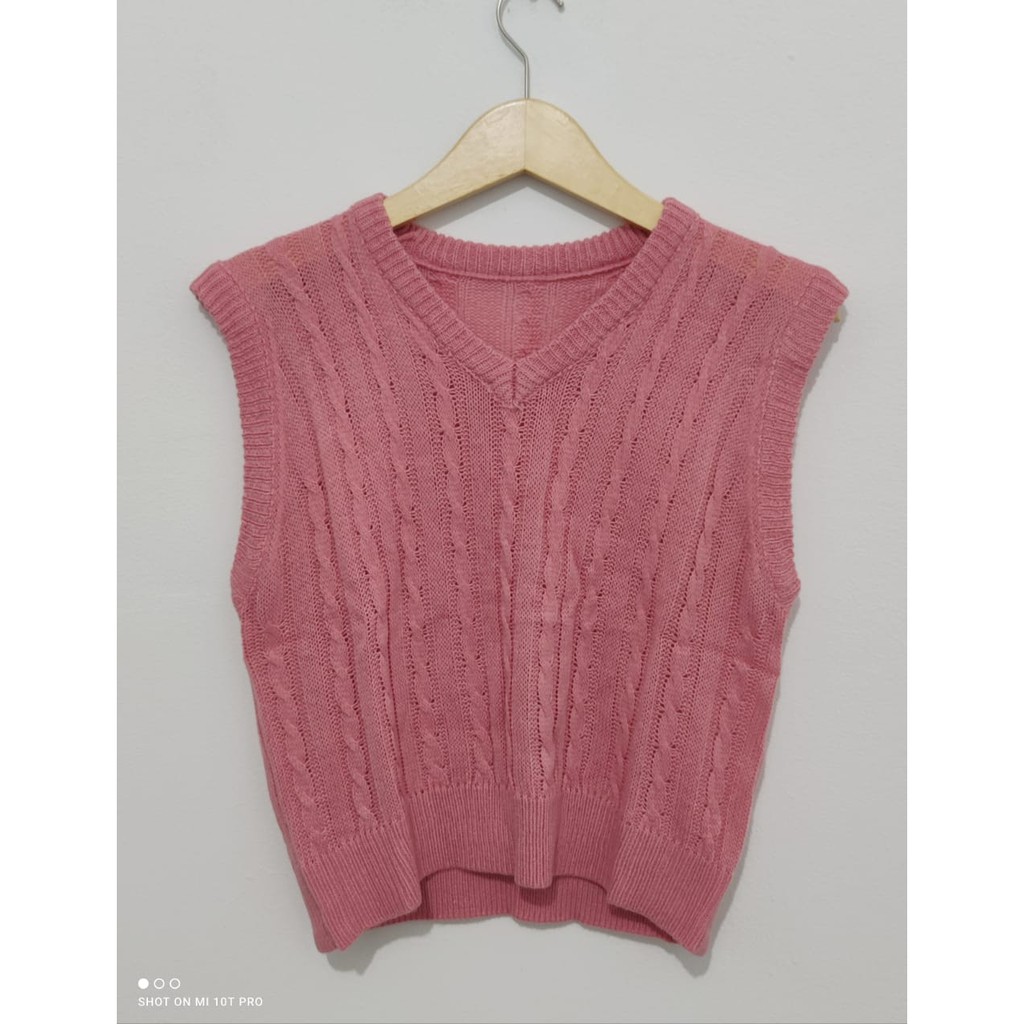 Cable Vest Knit Rompi Rajut Outer Wanita