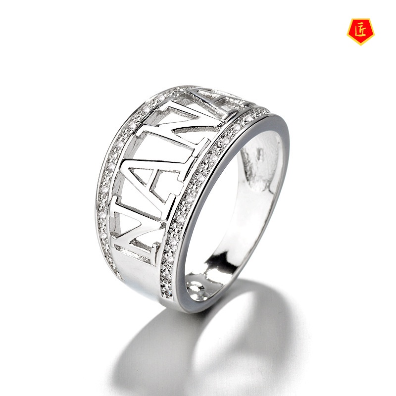 [Ready Stock]18K Platinum Diamond-Studded Ring Simple and Stylish