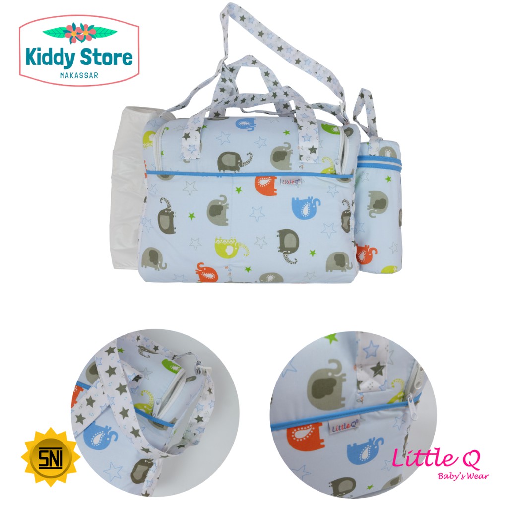 Tas Perlengkapan Bayi ( Tas Botol Susu + Tas Pakaian Bayi ) FREE Perlak Bedding Little Q