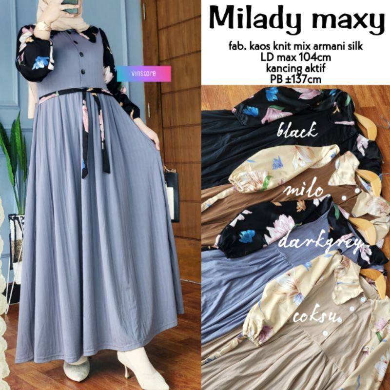 Gamis Polos Milady maxy kaos knit mix armani silk