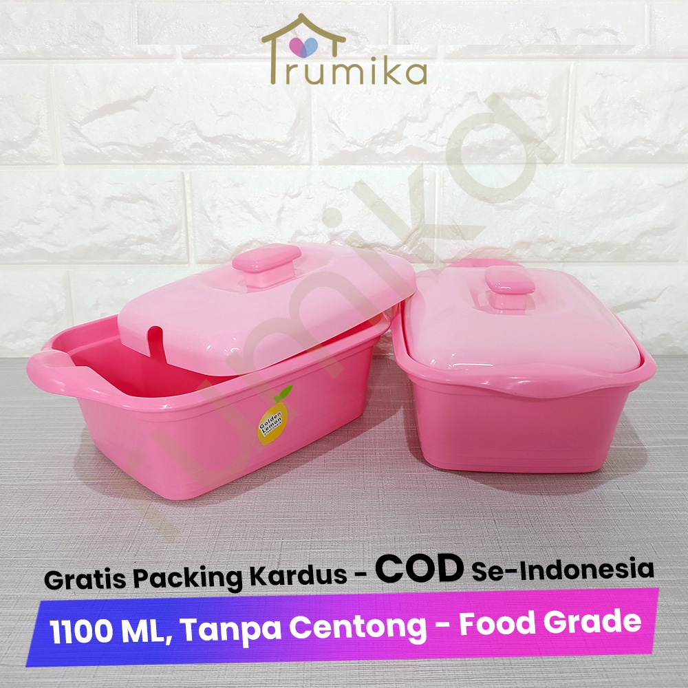 Tempat Sayur / Wadah Saji Segi + Tutup 1100 ML - Golden Lemon