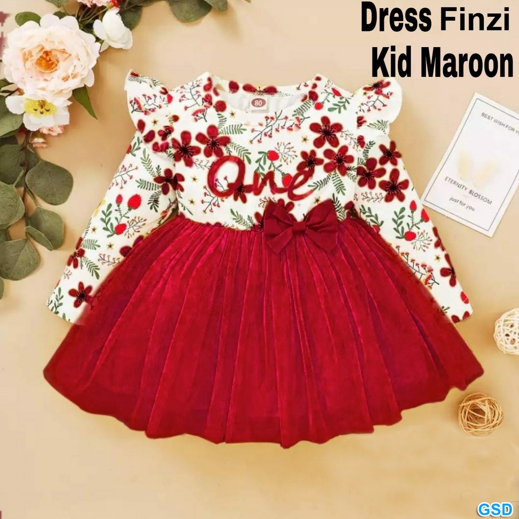 Dress Kids Finzi/Gaun Anak Lengan Panjang / Dress Santai Anak Bahan Adem  All size fit to 3-5 tahun