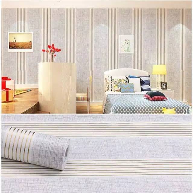 WALLPAPER DINDING MOTIF GARIS SILVER