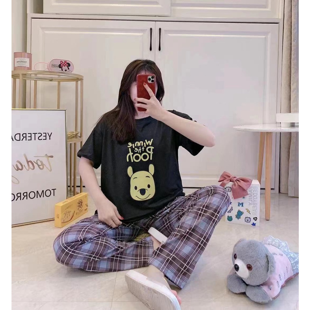 Piyama CP wanita baju tidur import jumbo/bigsize-CP WINNIE BLACK