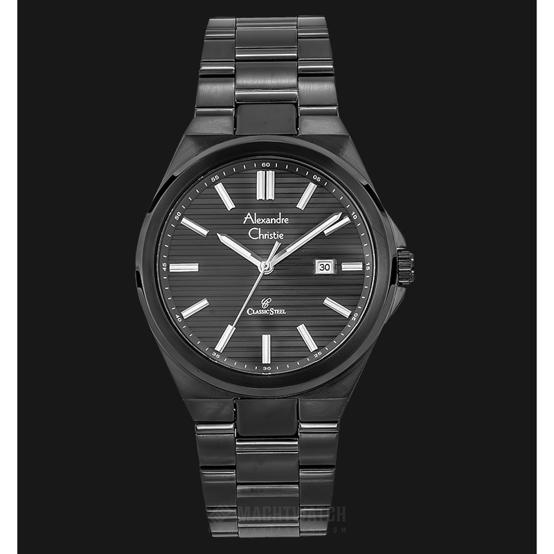 Alexandre Christie Classic Steel AC 8563 MD BIPBA Men Black Pattern Dial Black Stainless Steel Strap