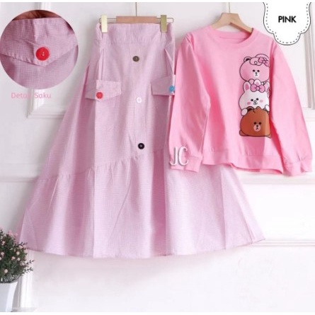{BISA COD} Baju Setelan Anak Perempuan Cewek 2IN 1 Kemeja+Rok Panjang Setelan Muslim Anak Gaia Set K