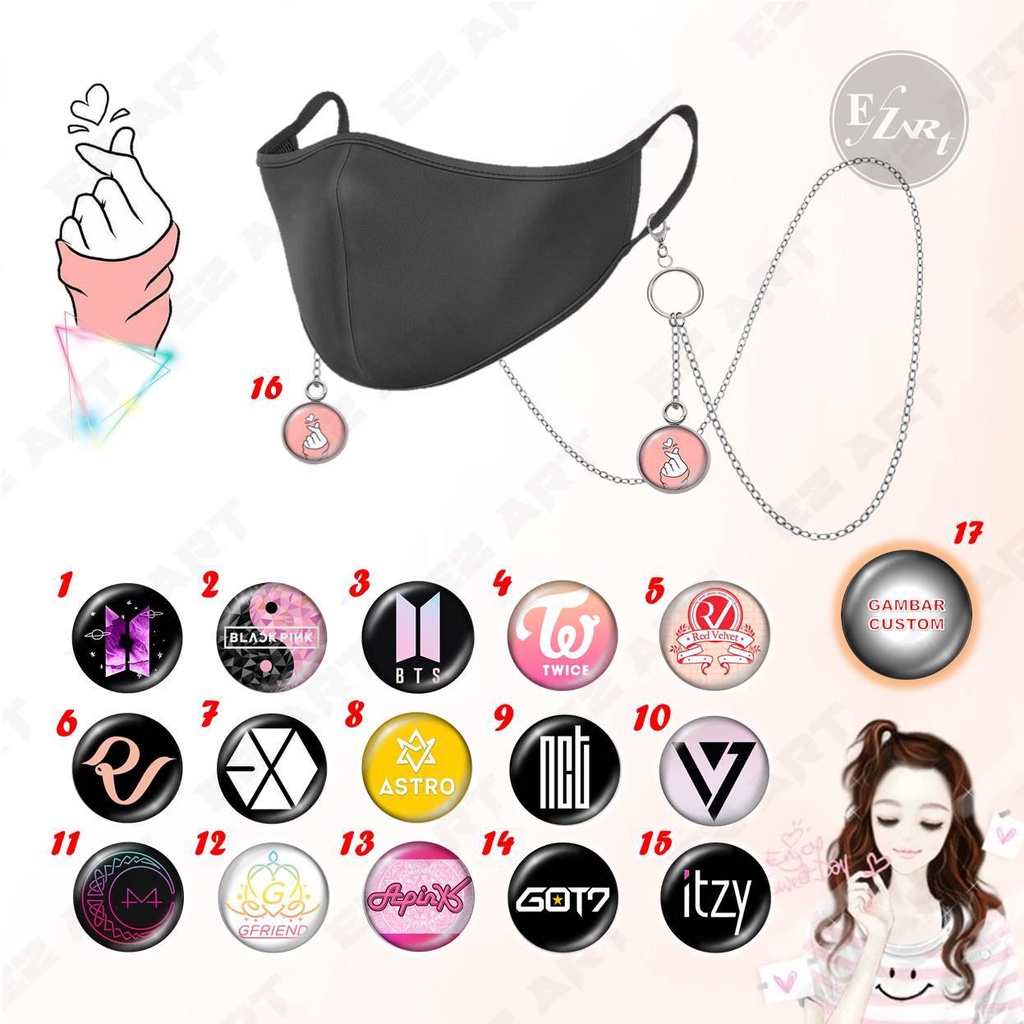 KALUNG MASKER KPOP RANTAI LOGO BTS, Blackpink, Twice, RV, EXO, GOT7, NCT, Mamamoo, Itzy, Astro