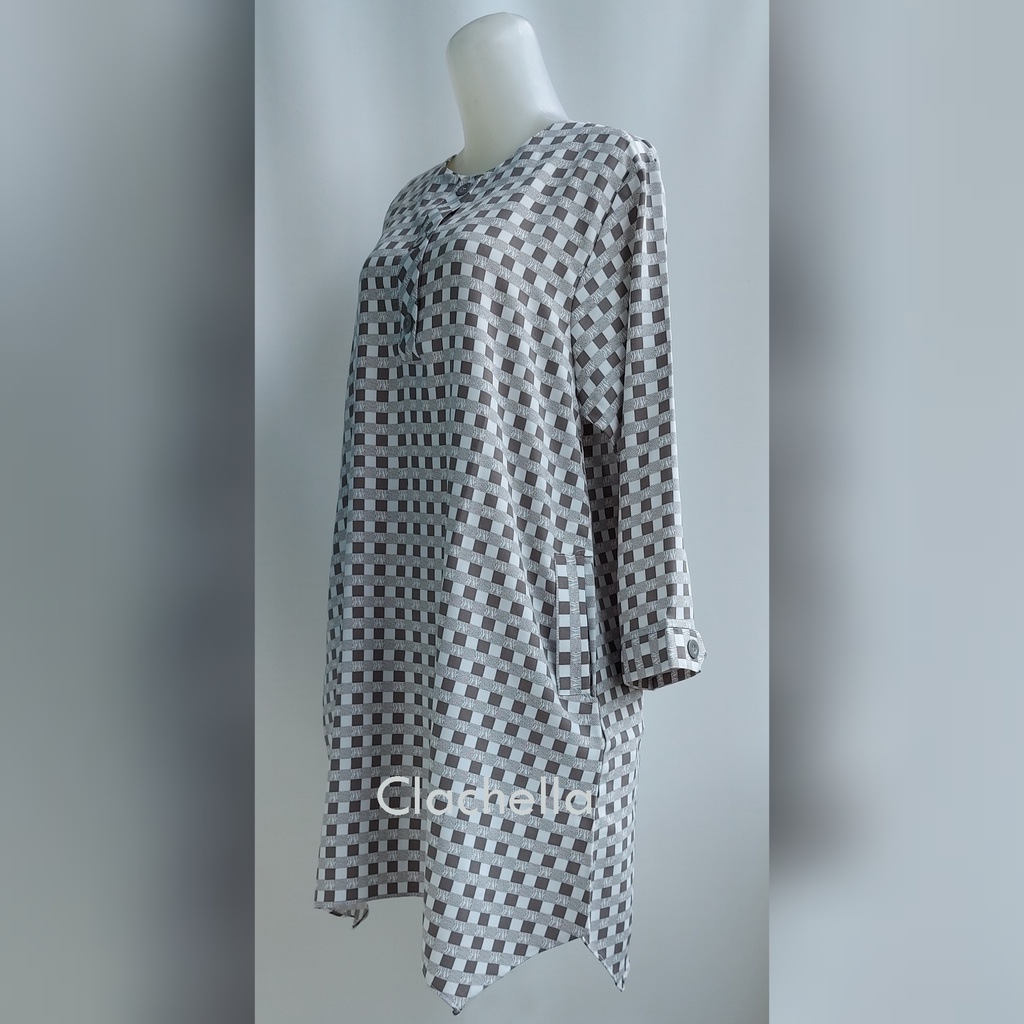 Clachella Baju Tunik Motif Kotak, Baju Atasan Wanita T92C8079