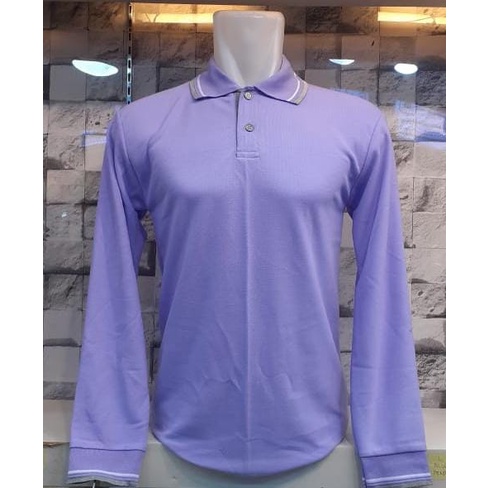 Kaos Kerah Polo Shirt Lis Lengan Panjang Warna Lilac Untuk Cewe Cowo Seragam Partai Merk LJ92