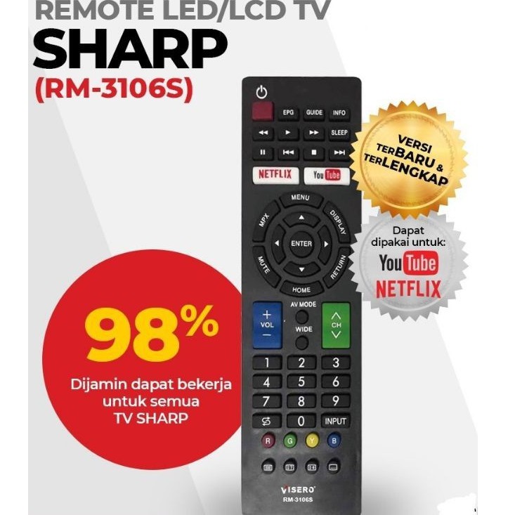 Remote SMART TV SHARP langsung pakai remot VISERO RM-3016S