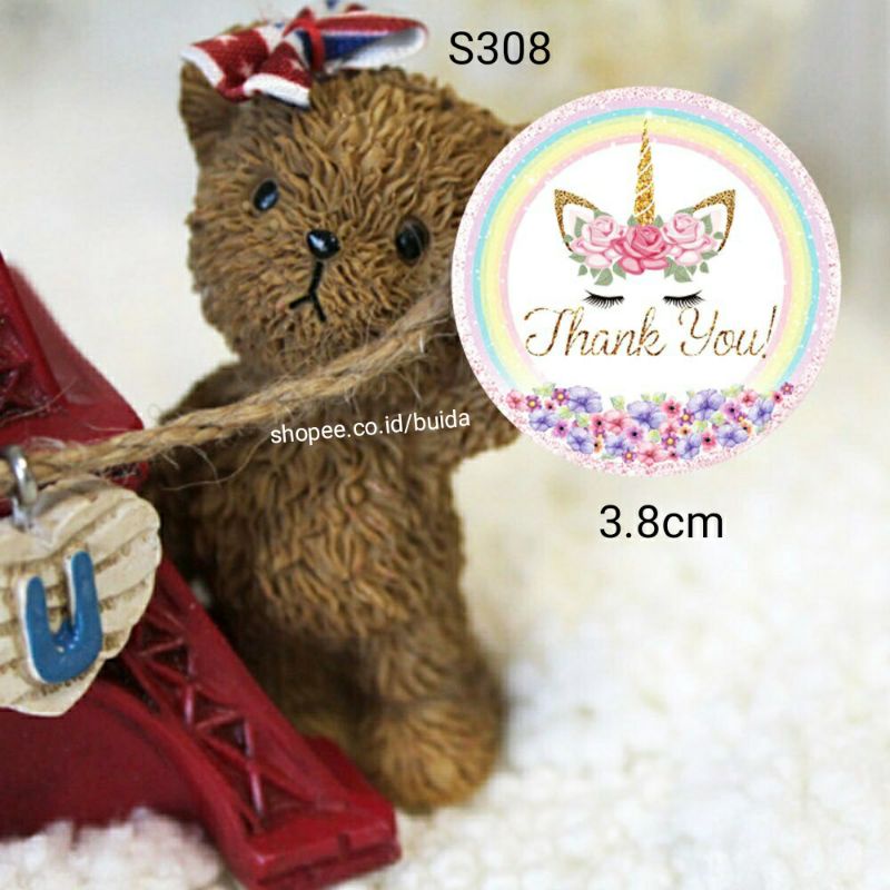 

stiker sticker label thank you motif unicorn ukuran 3.8cm S308 sealer segel kemasan hampers packaging souvenir dekorasi hiasan gift toples kue dus box