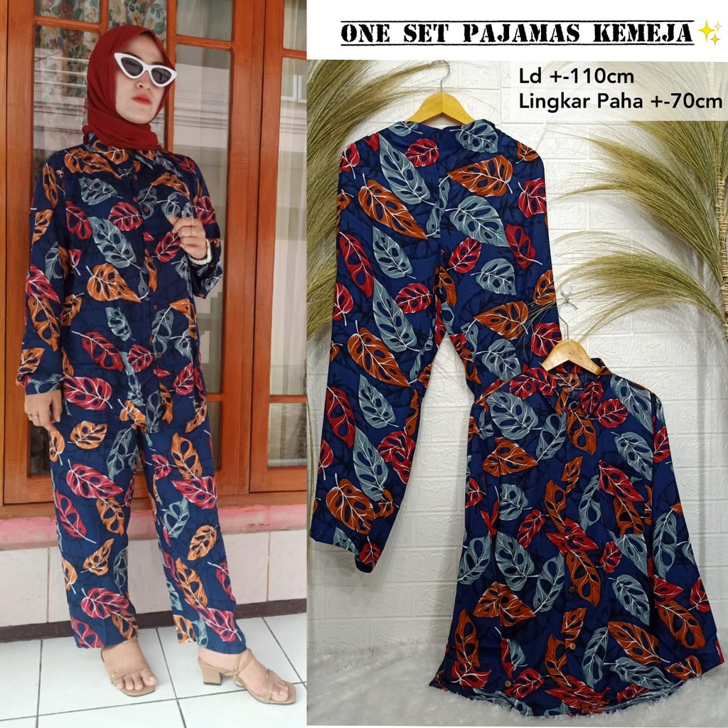 PAJAMAS SET KEMEJA - PAJAMAS TANGAN PANJANG FULL KANCING DEPAN